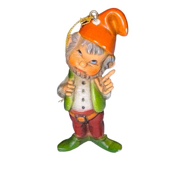 None and/or Unknown Other - Vintage 1983 Bradford Pixie Elf Dwarf Christmas Tree Ornament 2.75" Hong Kong